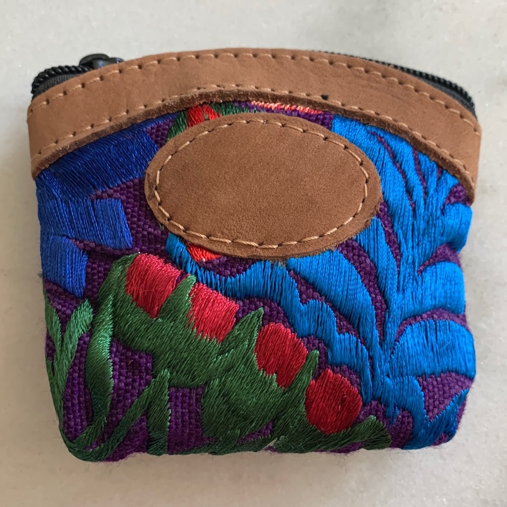 Mexican Embroidered Suede Coin Purse